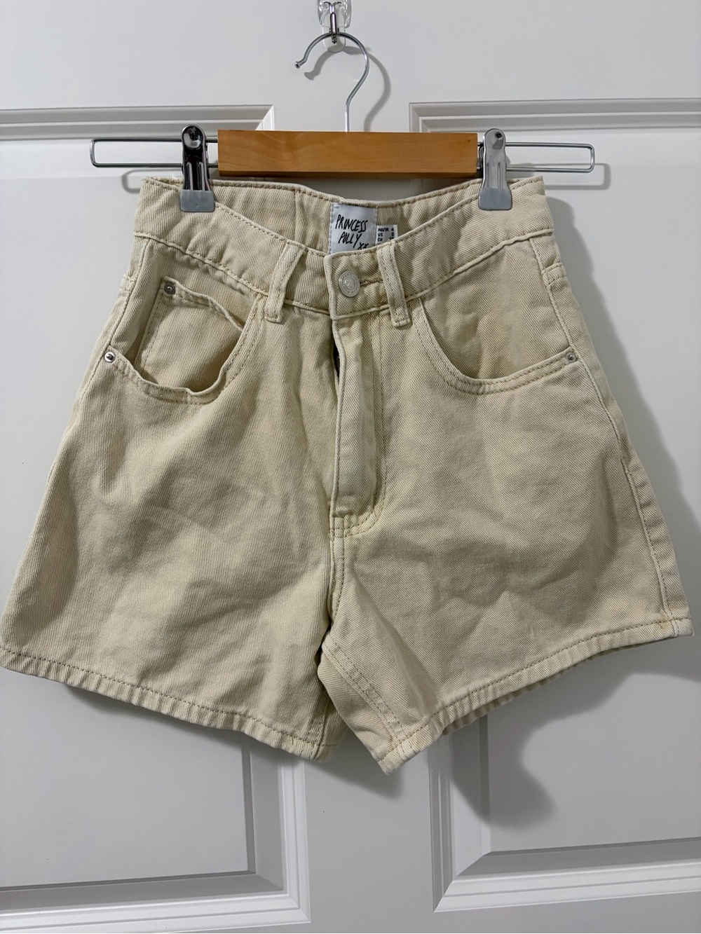 Princess Polly High-Waist Cream Denim Shorts